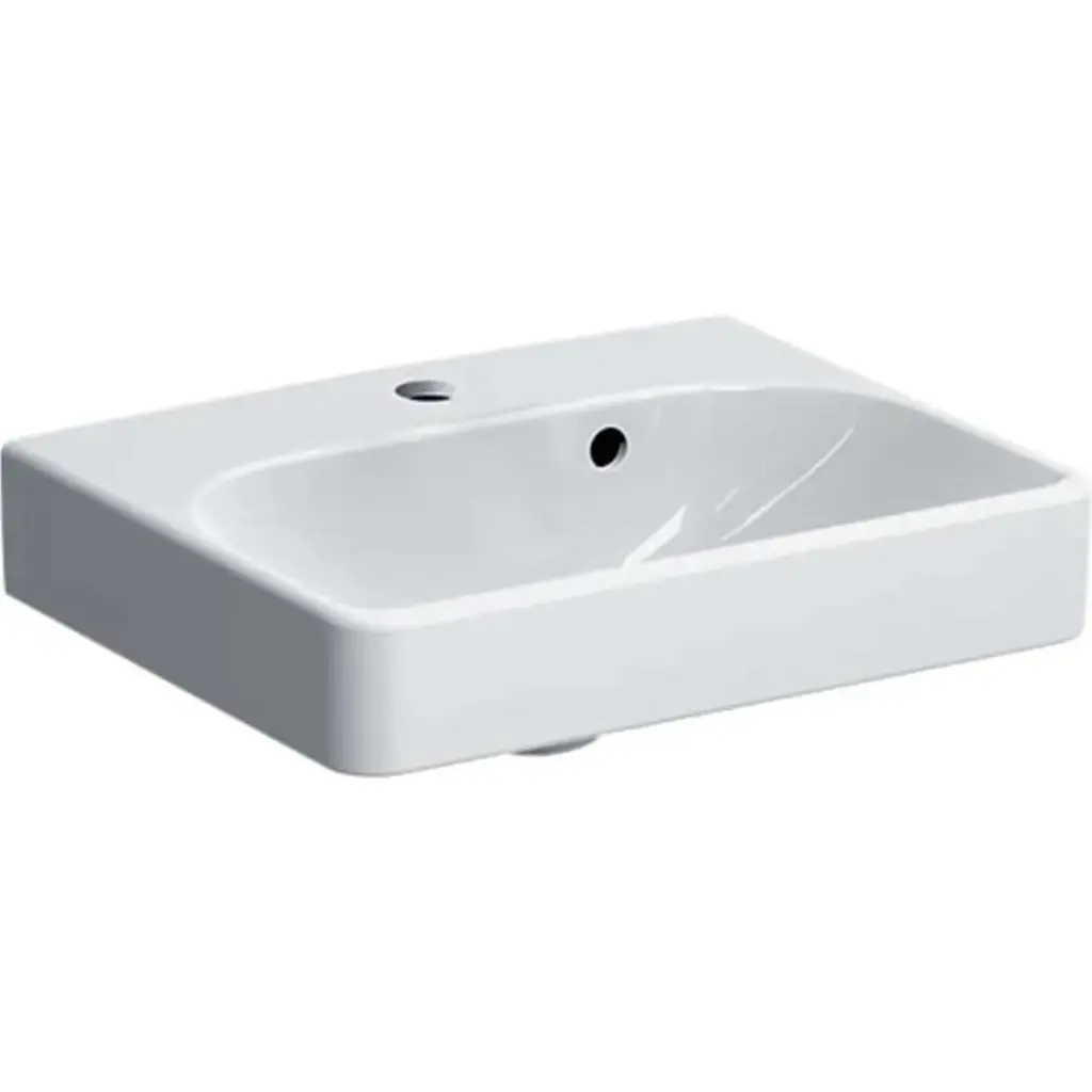 Lave-mains Geberit Selnova Square: 50x17x42cm, Blanc, Trou de robinetterie=Au centre, Trop-plein=Visible